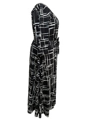  Geometric Print Long Sleeve Maxi Dress With Belt
