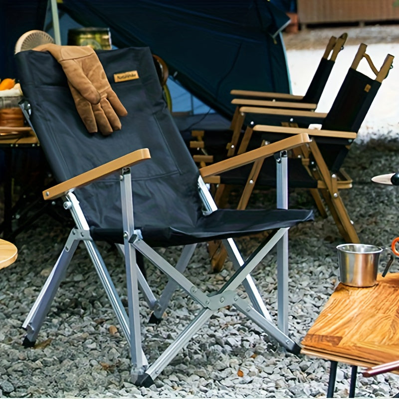 Folding Chair Aluminum Alloy Wood Armrests for Outdoor Camping Picnic