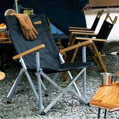 Folding Chair Aluminum Alloy Wood Armrests for Outdoor Camping Picnic