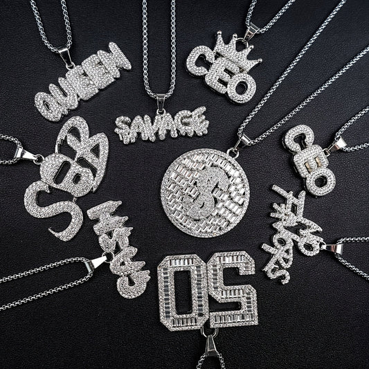 Punk Hip Hop Silver Rhinestone Letter Necklace