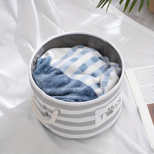 2pcs Cartoon Round Linen Fabric Storage Hamper Doy Claw Printing