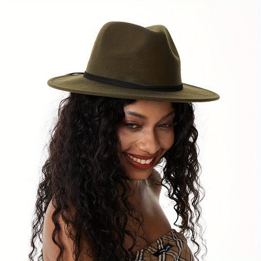 Vintage Dark Green Western Fedora Cap with Thin Bowknot Decor