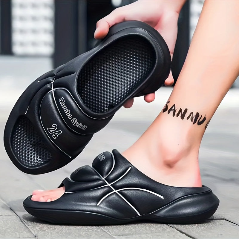 Men's Embossed Slides Non Slip Slippers - Indoor Outdoor Shoes