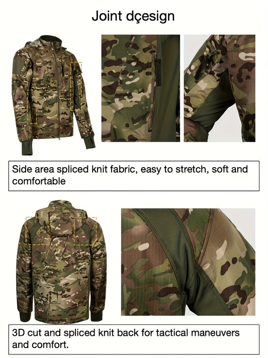 Men's Camo Waterproof Hooded Jacket - Outdoor Active Zip Up