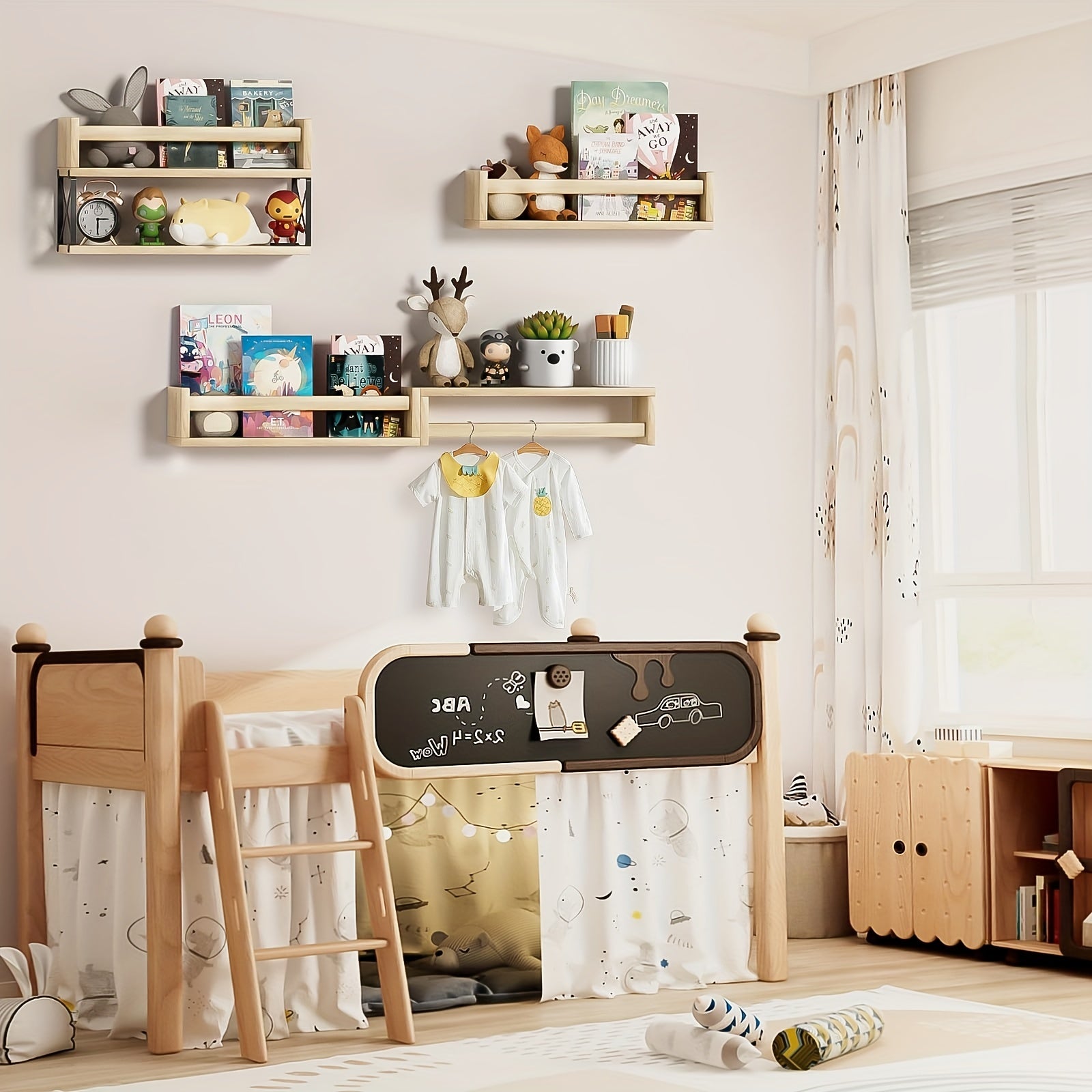 Floating Wall Bookshelves for Nursery & Playroom Decor