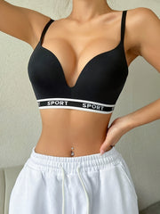 Letter Print Wireless Bra Comfy Push Up Bra