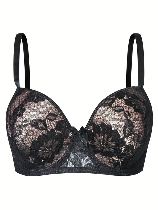 Floral Lace Push Up Padded Bra for Plus Size Women
