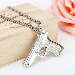 Hip Hop Pistol Gun Charm Pendant Necklace for Men