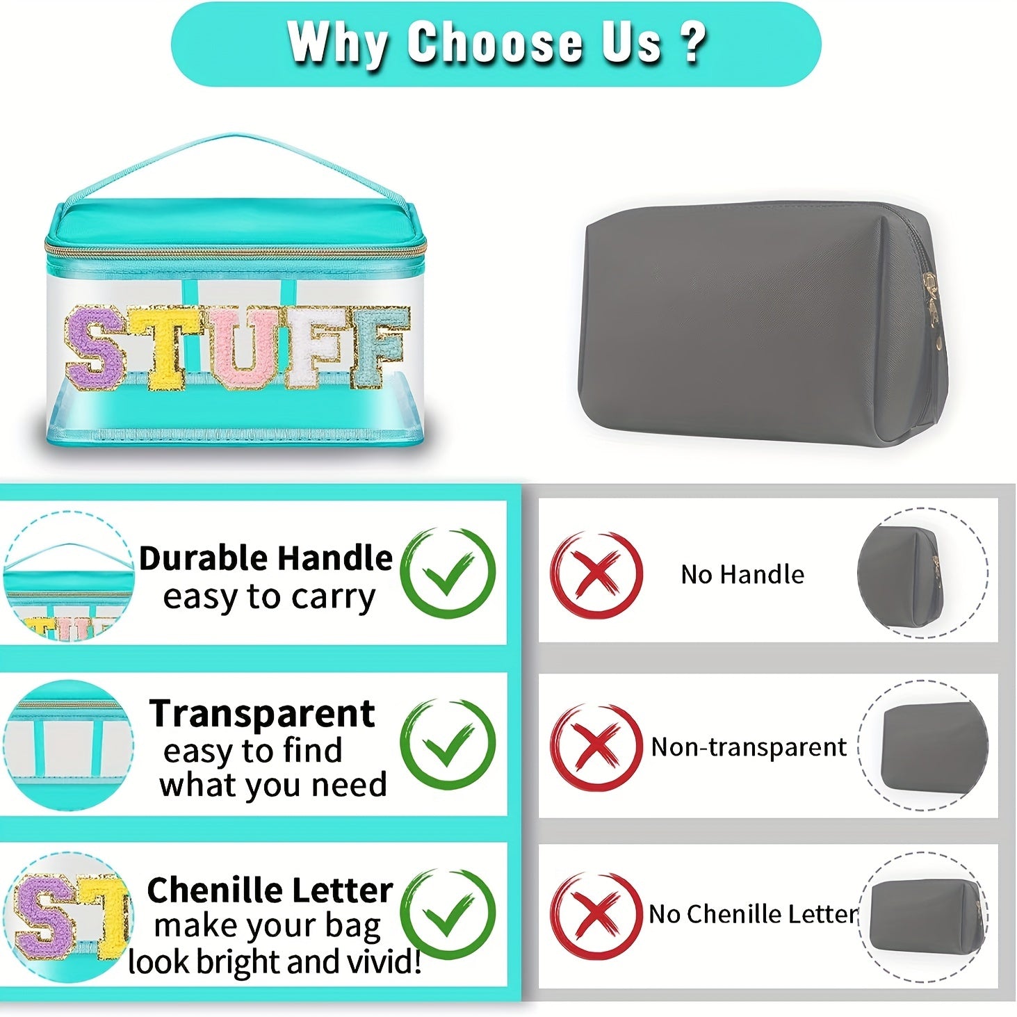 Chenille Letter Bag Makeup Cases Nylon Bag with Zipper