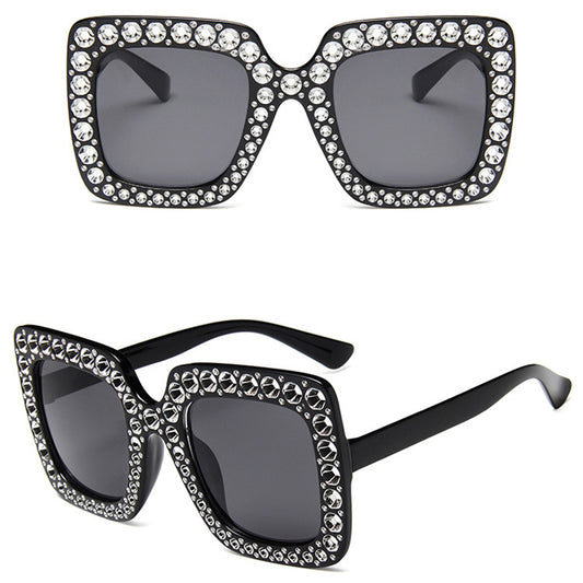Vintage Rhinestones Sunglasses Oversized Square Sunglasses
