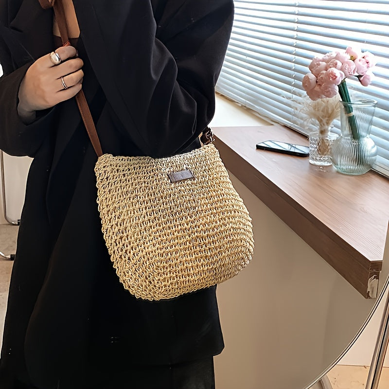 Woven Straw Bag Retro Mini Crossbody Bag for Travel Holiday Beach