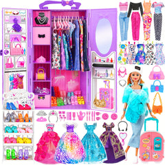 106pcs 29 Girl Doll with Doll Closet Clothes and Accessories