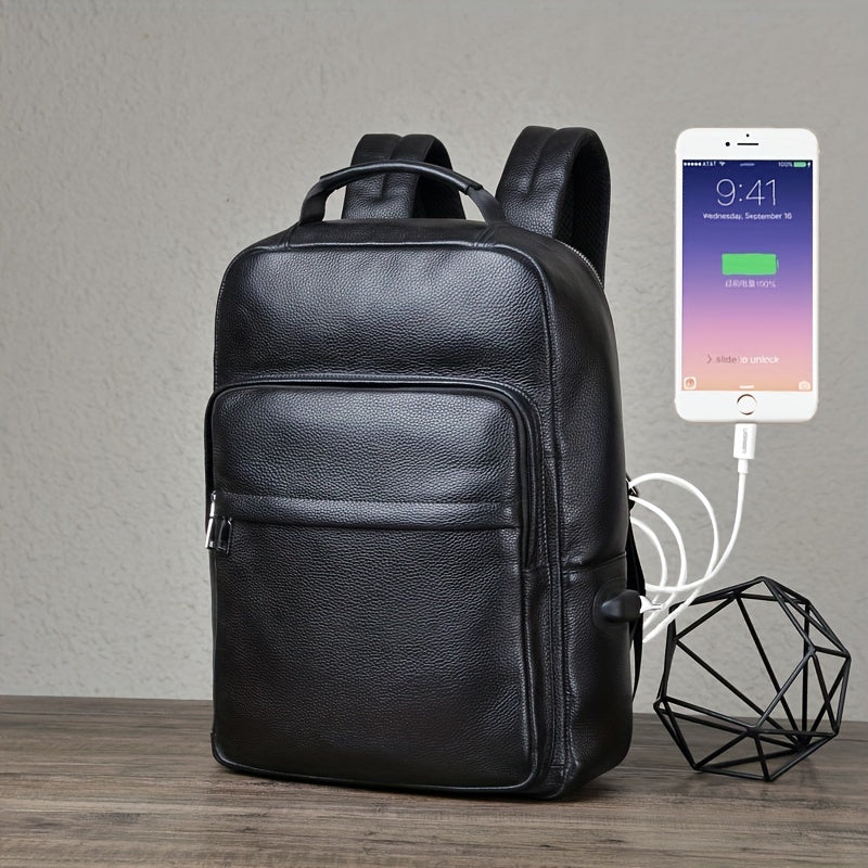 Casual Leather Backpack Large Capacity Outdoor Backpack With USB Charging