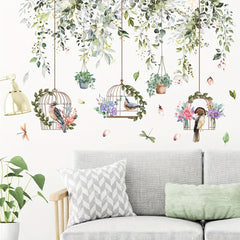 2pcs Flower Vine Tree Branches And Birds Wall Stickers Self Adhesive Decor