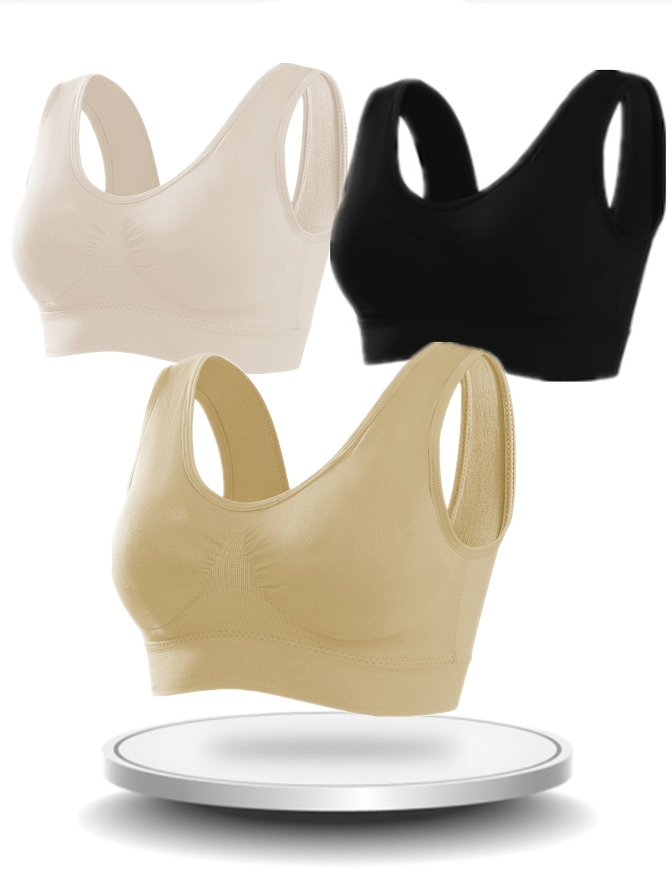 3 Pcs Solid Double Layer Tank Top Bras for Women M 3XL