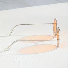 Silver Metal Orange Lens Round Sunglasses