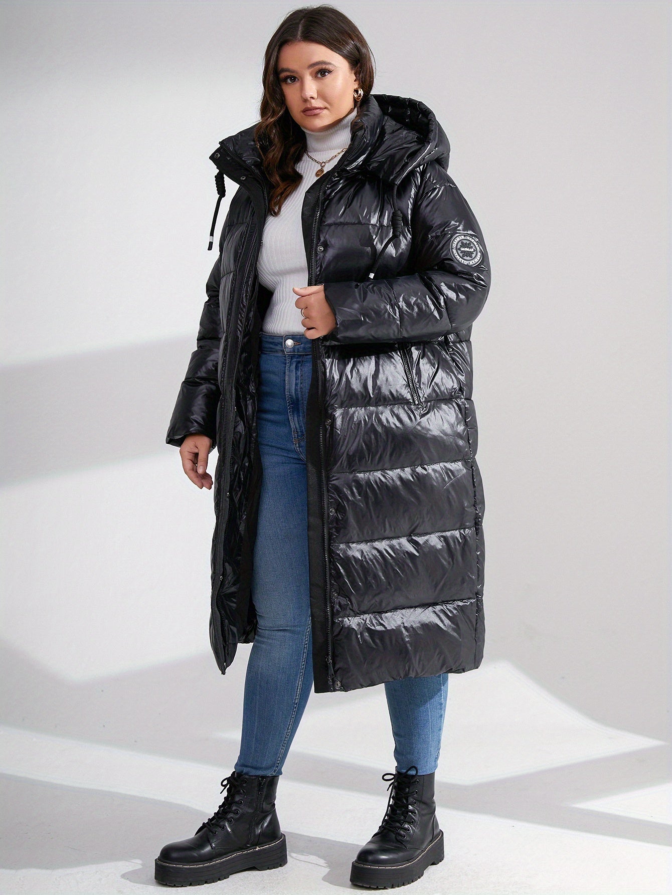 Solid Long Length Parka Hooded Outerwear Women's Clothing