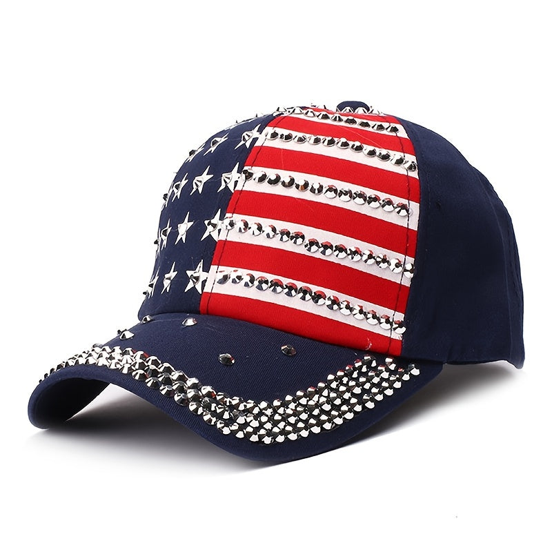 Sparkle Studded American Flag Baseball Cap Hip Hop Hat