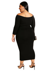 Solid Off Shoulder Long Sleeve Maxi Dress Women's Plus High Stretch