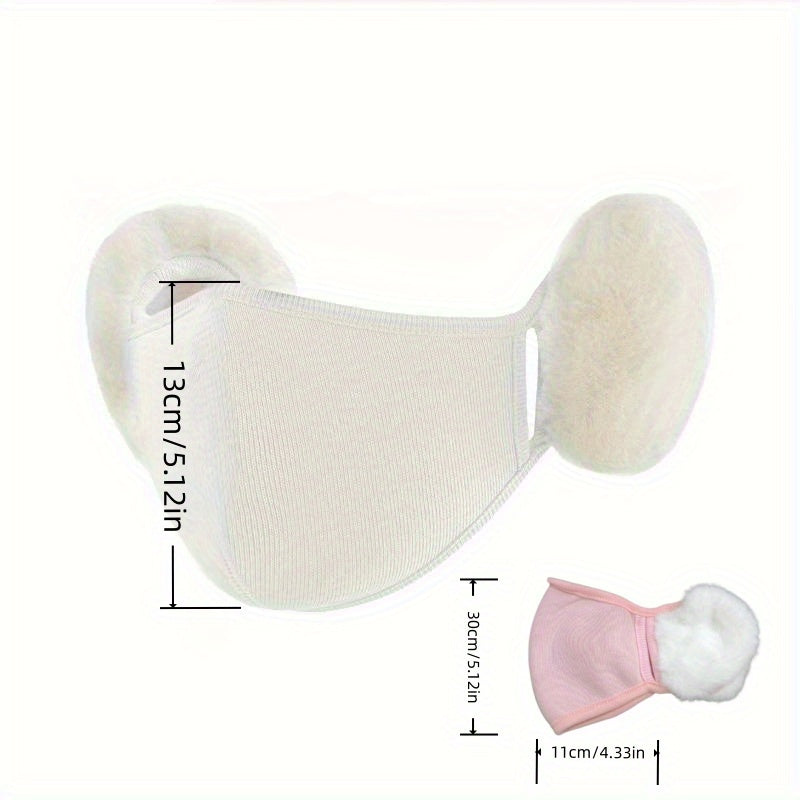 Women's Winter Ear Warmer Face Mask Pink Pom Pom Soft Warmth