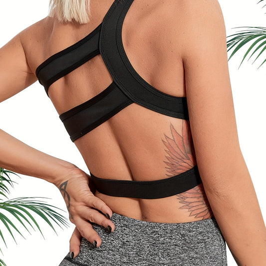 One Shoulder Sports Bra Backless Yoga Fitness Bra