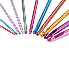 11pcs Tunisian Afghan Crochet Hooks Multicolor Aluminum Knitting Needles Hook