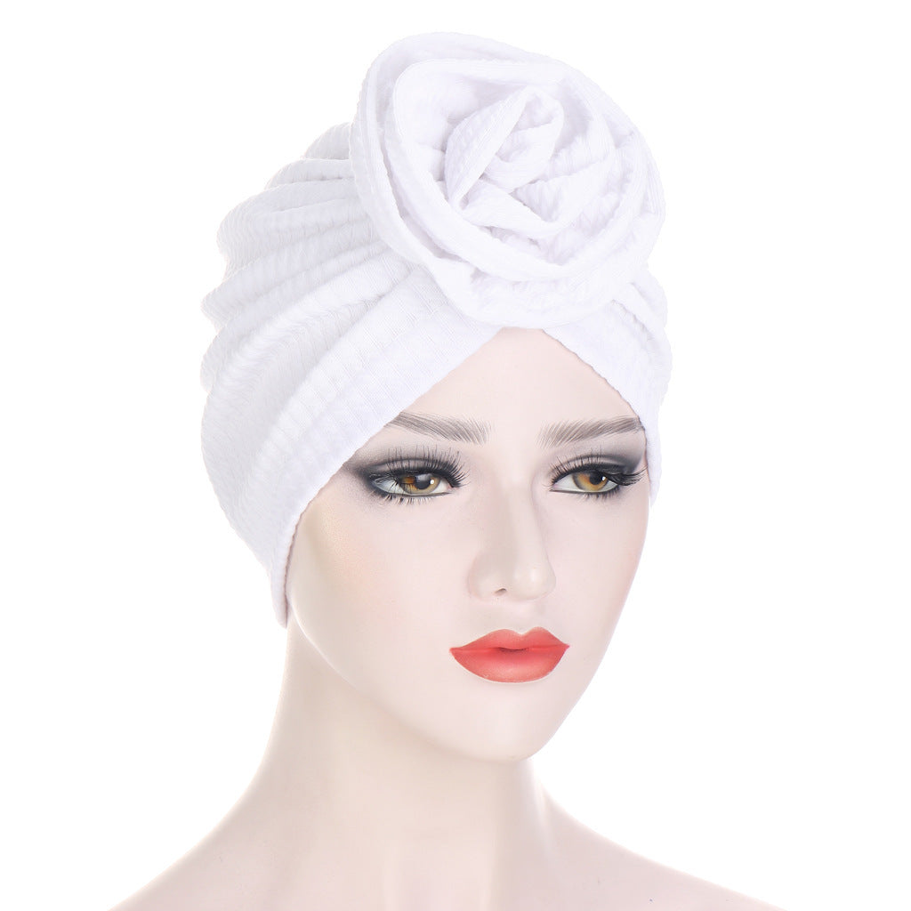 Embossed Plate Flower Turban Cap Vintage Elastic Head Wrap