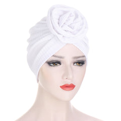 Embossed Plate Flower Turban Cap Vintage Elastic Head Wrap