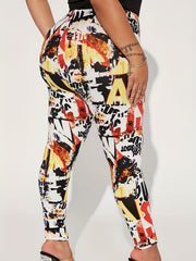  Casual Leggings Women's Plus Random Print High Rise Skinny Leggings