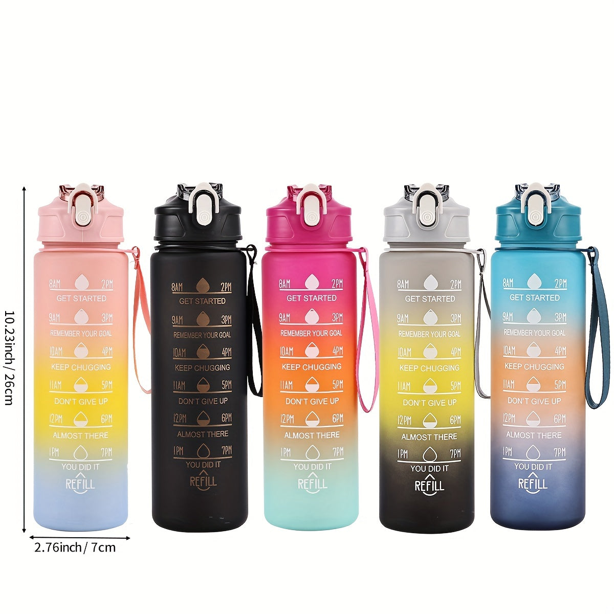 Gradient Leakproof Water Bottle with Time Marker 300ml 750ml 10-36oz