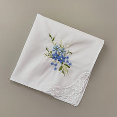 Vintage Linen Handkerchief Floral Embroidery 6pcs