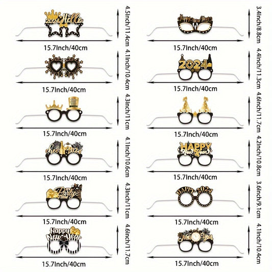 12 Pieces Year Decorative Glasses Party Supplies Photo Props
