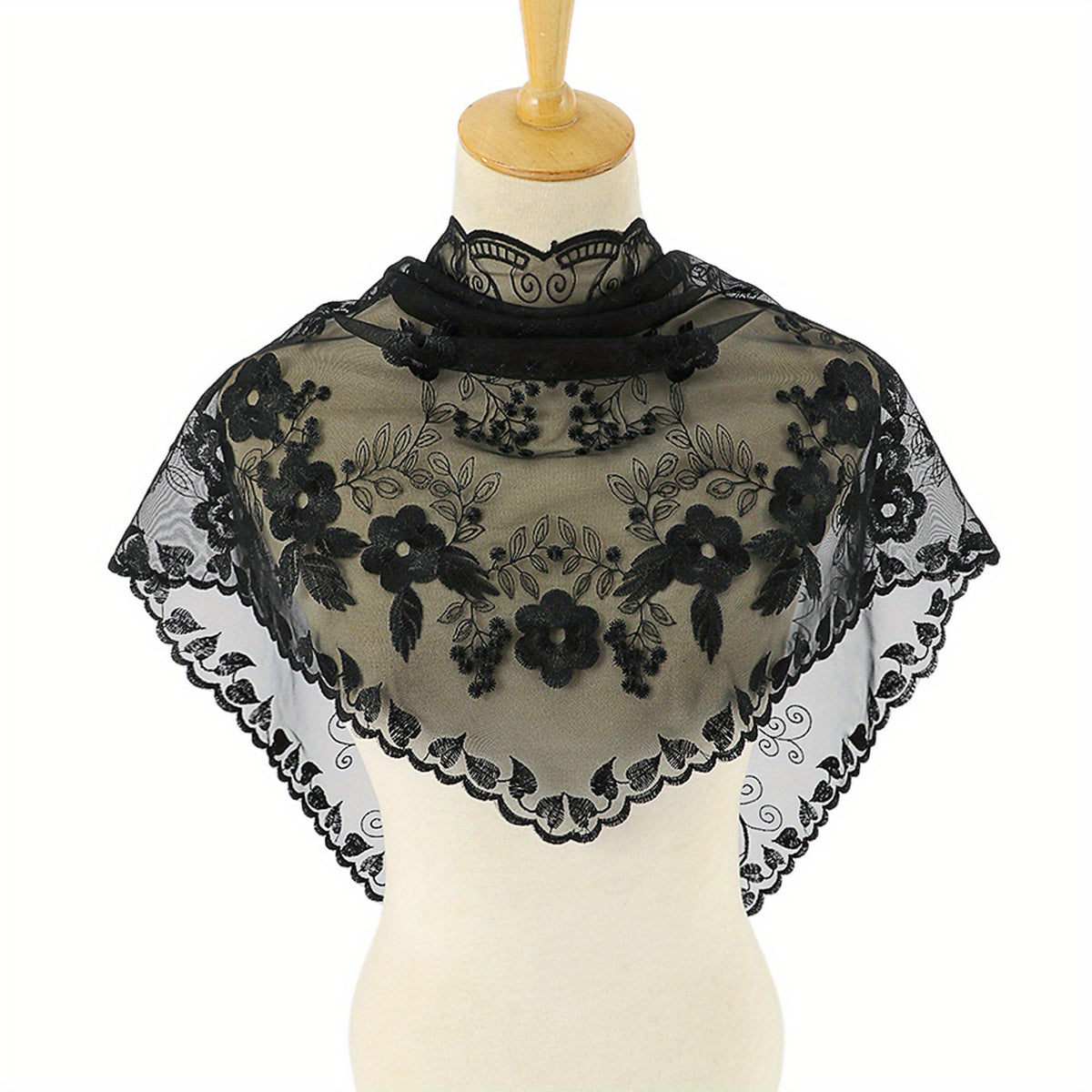 Lace Flower Embroidery Triangle Veil Mantilla Head Wrap