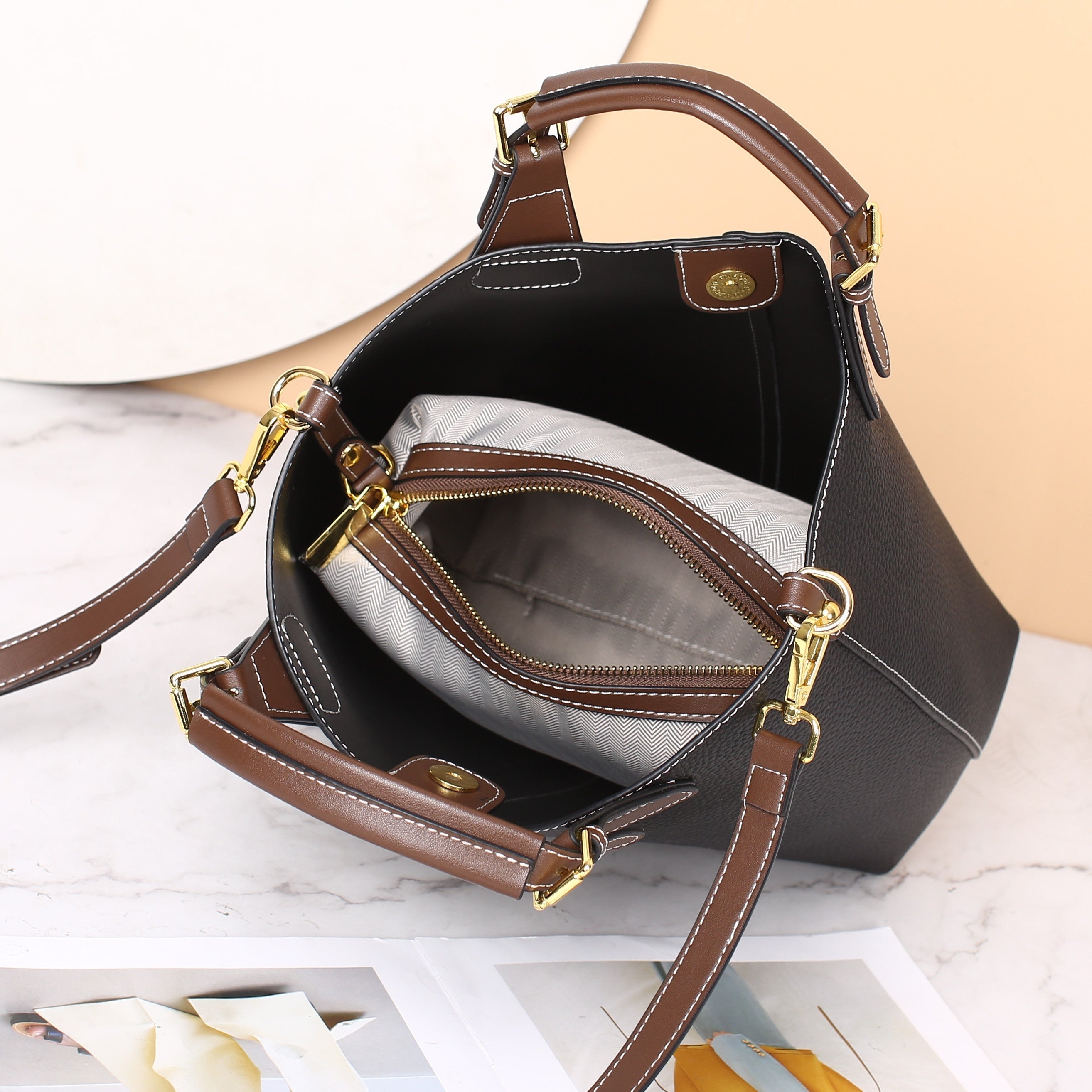 Leather Crossbody Bag Stitching Shoulder Bag