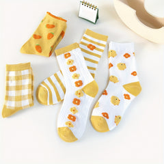 5 Pairs Flower & Striped Socks Comfy & Carrot Pattern Stockings