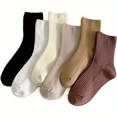 6 12 Pairs Cotton Crew Socks Women Men Solid Casual Socks
