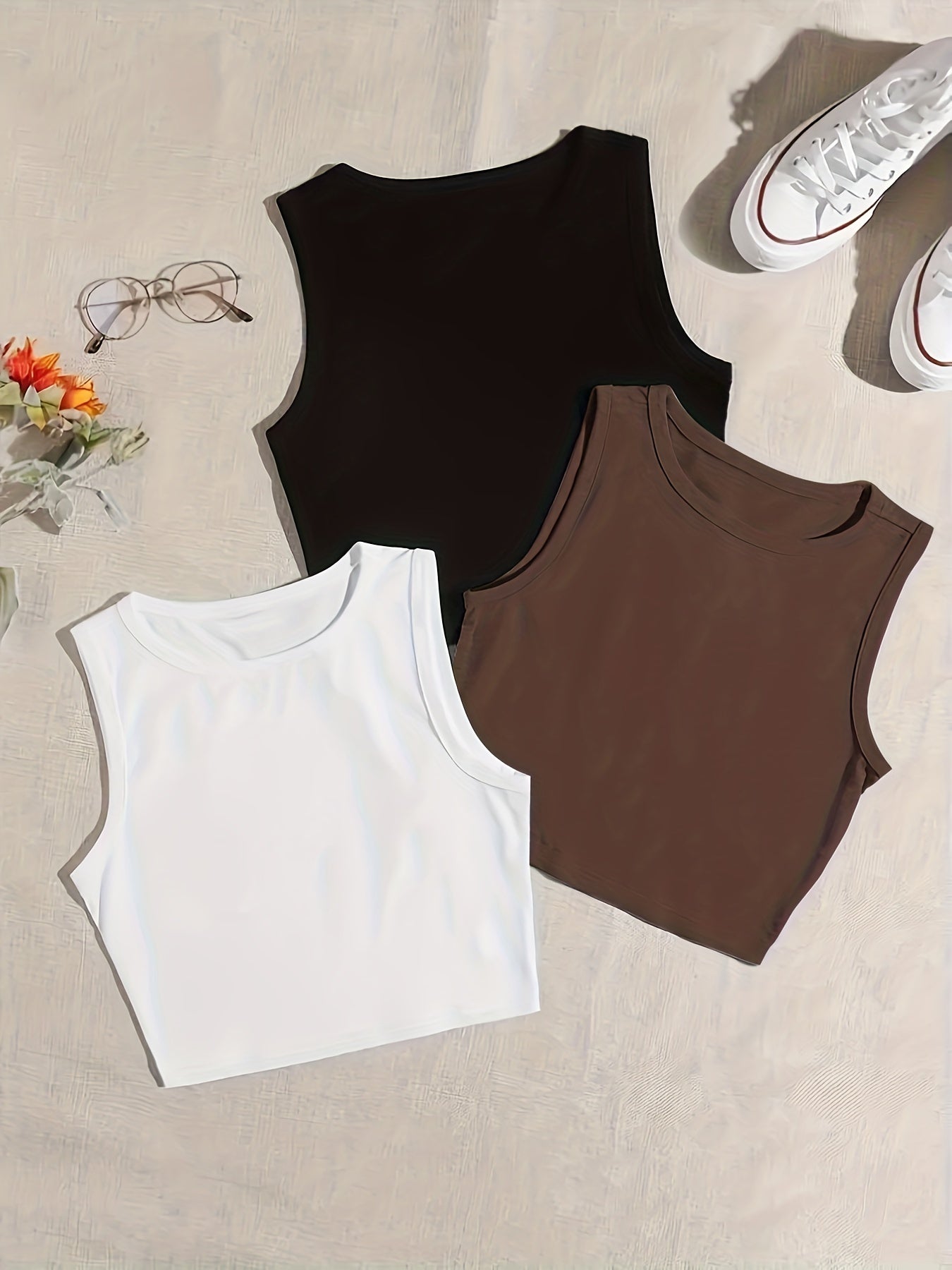 Solid Crew Neck Tank Top 3 Pack Women's Clothing