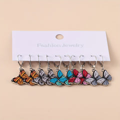 5 Pairs Colorful Butterfly Drop Earrings Set