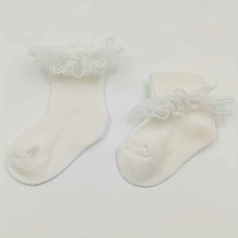 3 Pairs Baby Toddler Lace Ruffled Socks For Autumn Winter