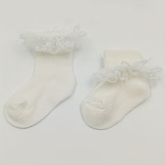 3 Pairs Baby Toddler Lace Ruffled Socks For Autumn Winter