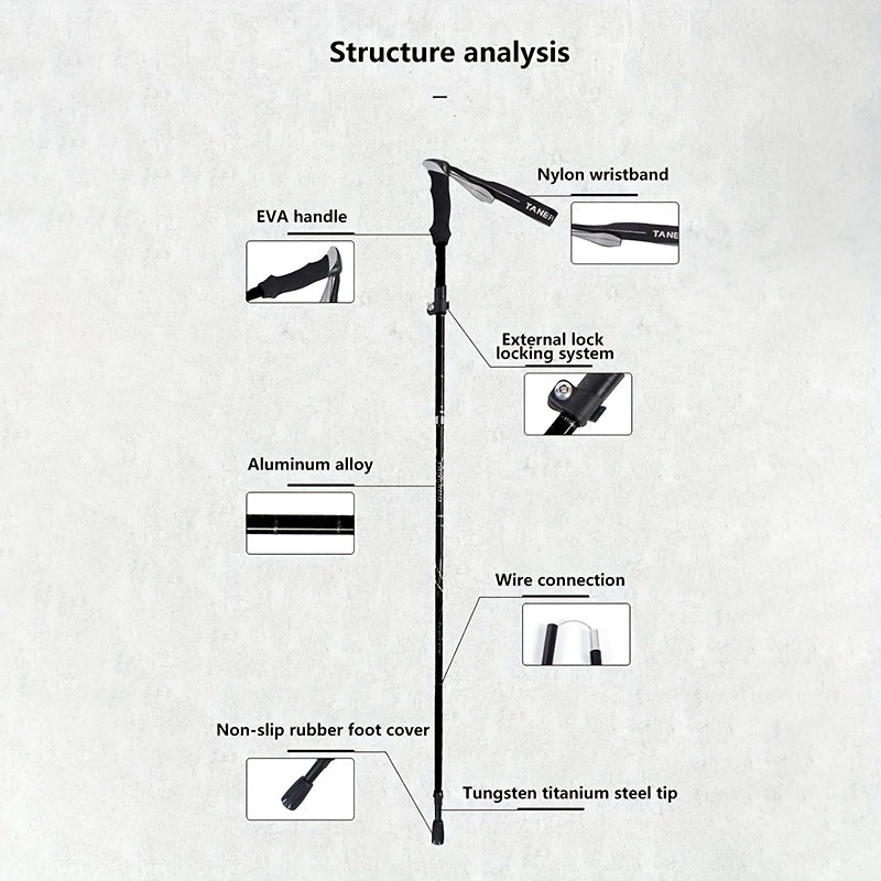 Portable 5-section Hiking Stick for Outdoor Camping
