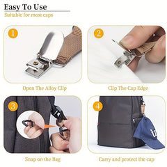 Faux Leather Hat Clip for Travel, Securely Attaches to Handbags and Backpacks