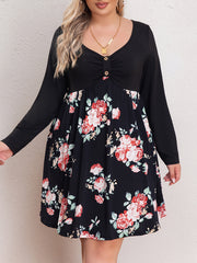  Colorblock Floral Print V Neck Dress
