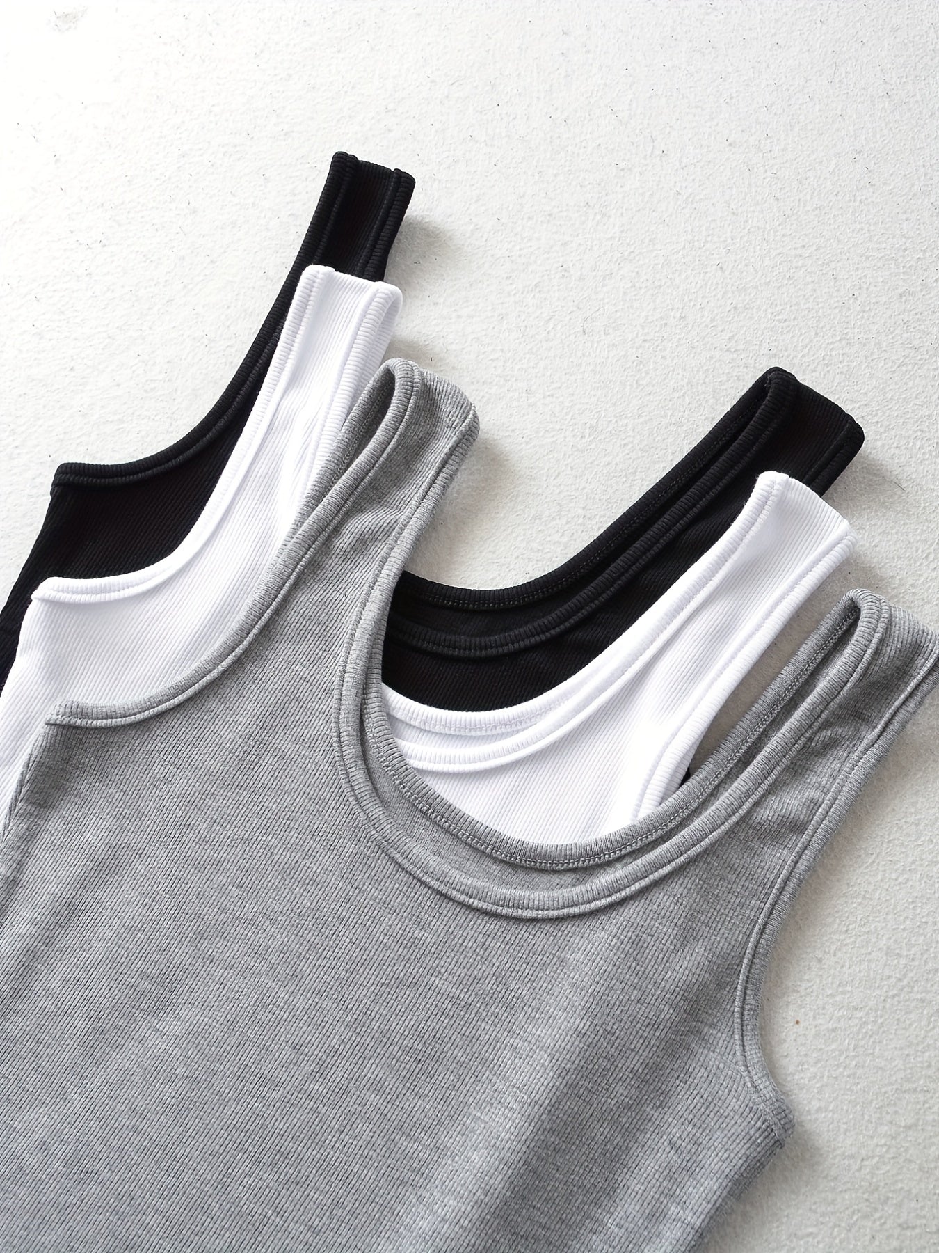 3 Pack Ribbed Crew Neck Tank Top Sleeveless Summer Women's Clothing