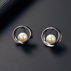 Faux Pearl Inlaid Round Jewelry Set Pendant Necklace & Stud Earrings