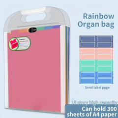 A4 Rainbow Handheld Accordion Bag Folder 13 Grid Large Capacity