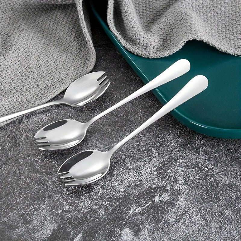 4PCS Stainless Steel Spork Salad Spoon Fork Honey Dessert Ice Cream Scoop Fork
