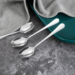 4PCS Stainless Steel Spork Salad Spoon Fork Honey Dessert Ice Cream Scoop Fork