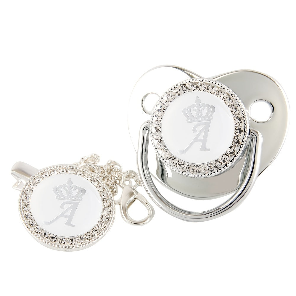 Silvery Crown Letter Pacifier Chain Clip