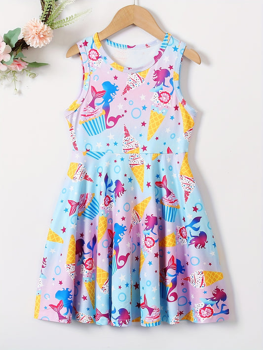 Girls Sleeveless Butterfly Graphic A Line Dress